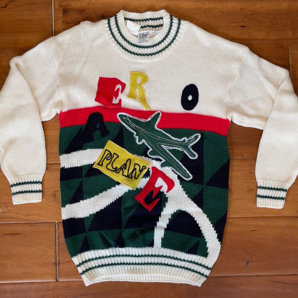 Vintage 90s KABRI Oversized Beaded Crewneck Knit Chunky Sweater Size Small